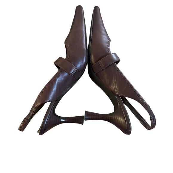 Y2K VTG. BROWN LEATHER SLINGBACK BUCKLE  POINTED TOE HEELS PUMPS 8.5 WORTHINGTON - Picture 5 of 7